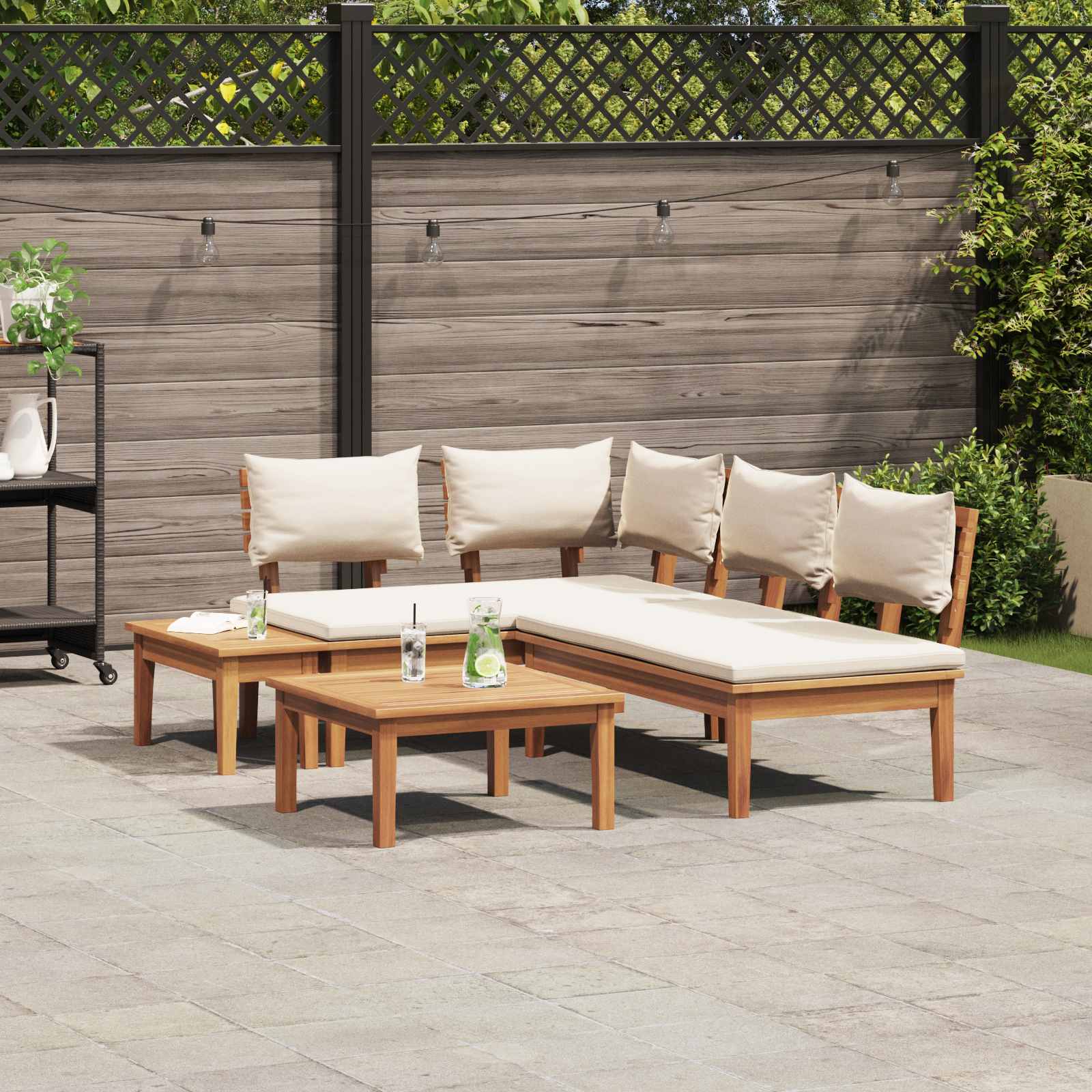 Hagesofa Set 4 Pcs Brun Og Krem