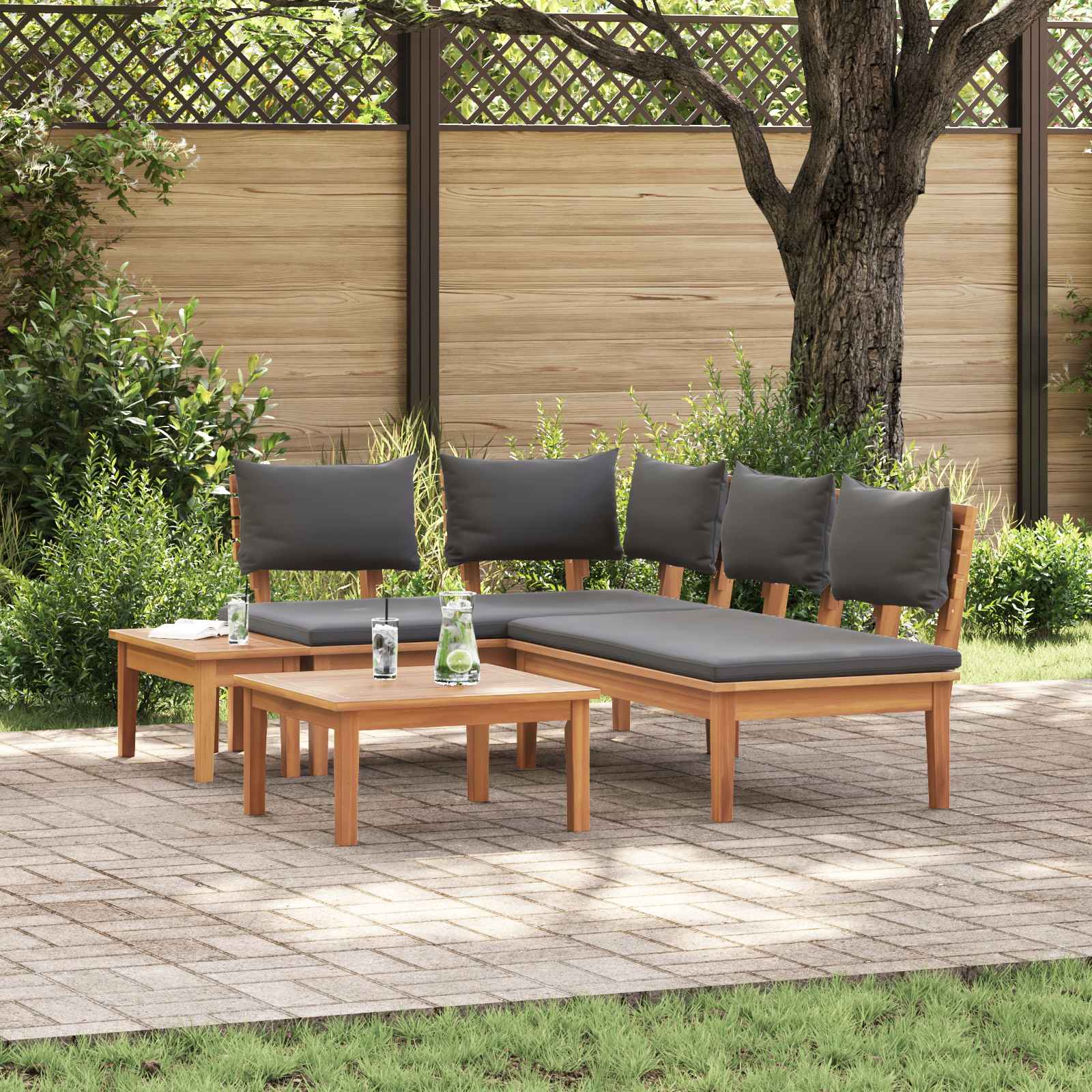 Hagesofa Set 4 Pcs Brun Og Grå