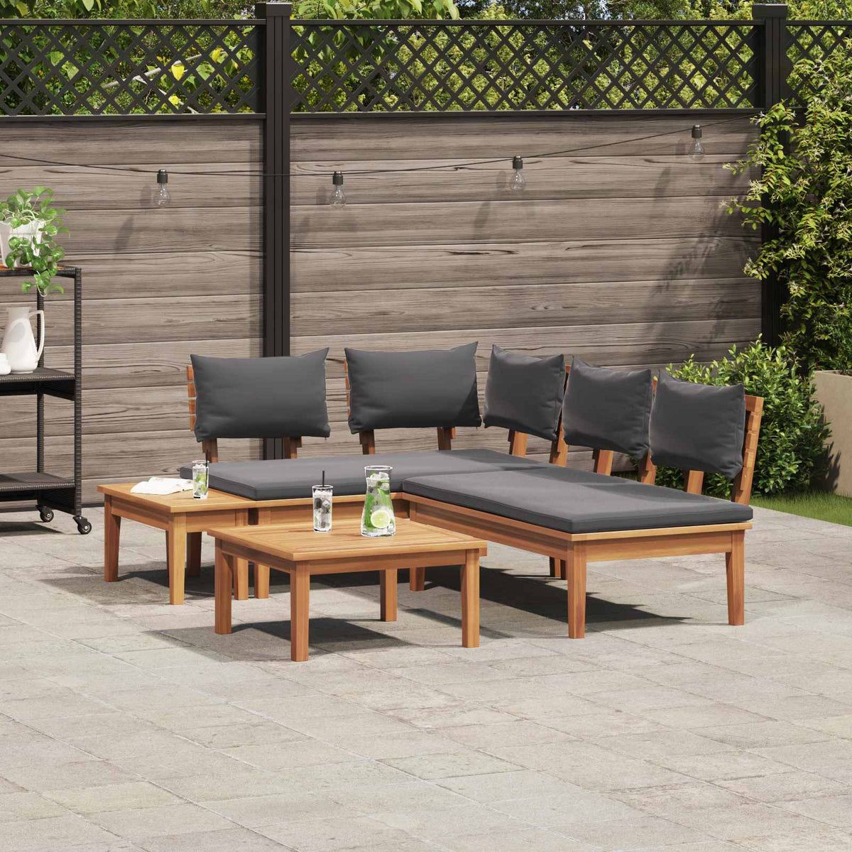 Hagesofa Set 4 Pcs Brun Og Grå
