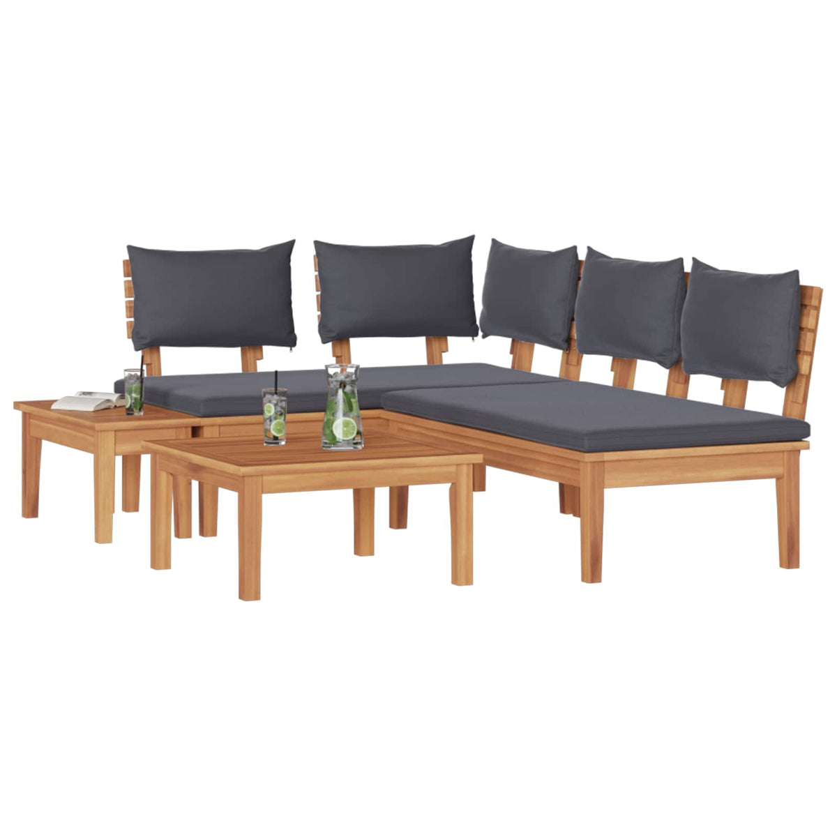 Hagesofa Set 4 Pcs Brun Og Grå