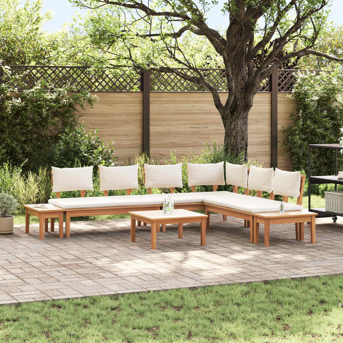 Hagesofa Set 4 Pcs Brun Og Krem