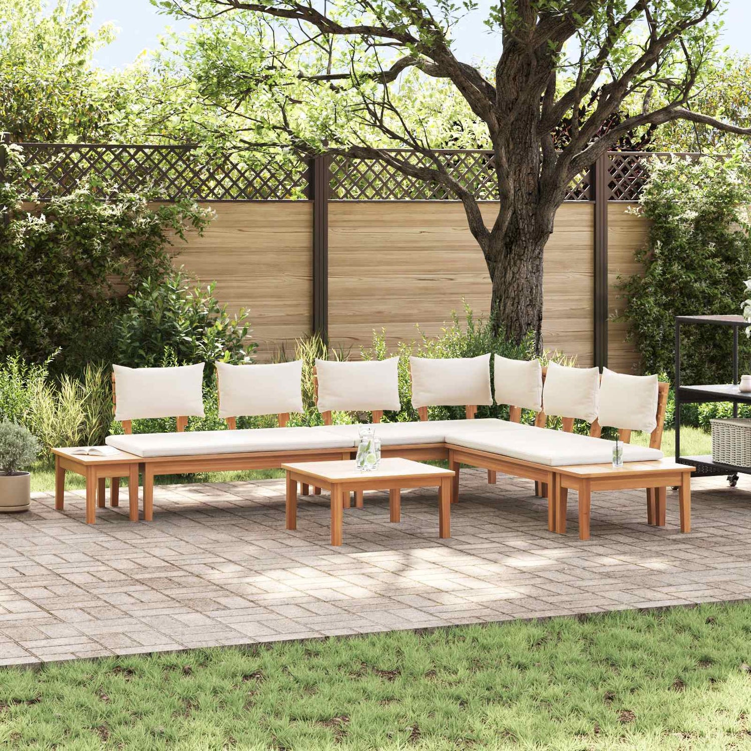 Hagesofa Set 4 Pcs Brun Og Krem