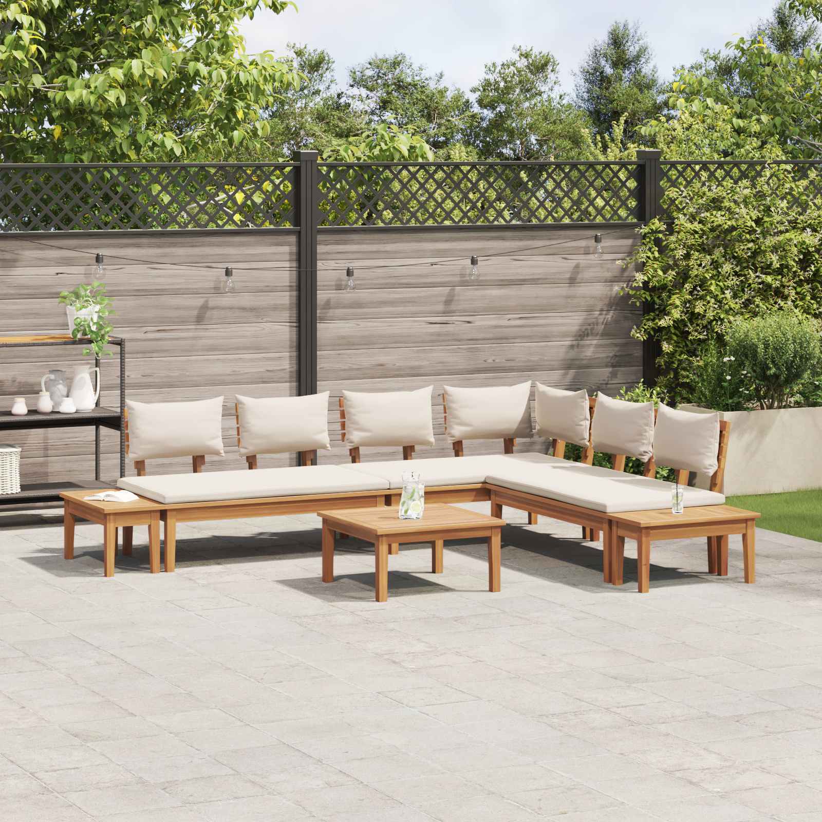 Hagesofa Set 4 Pcs Brun Og Krem
