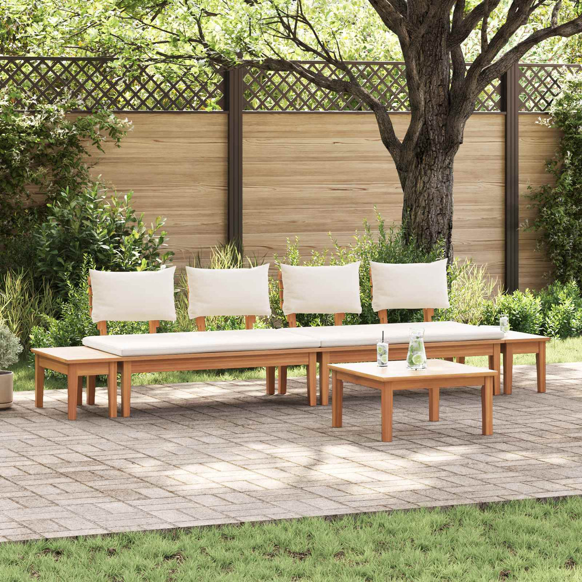 Hagesofa Set 5 Pcs Brun Og Krem