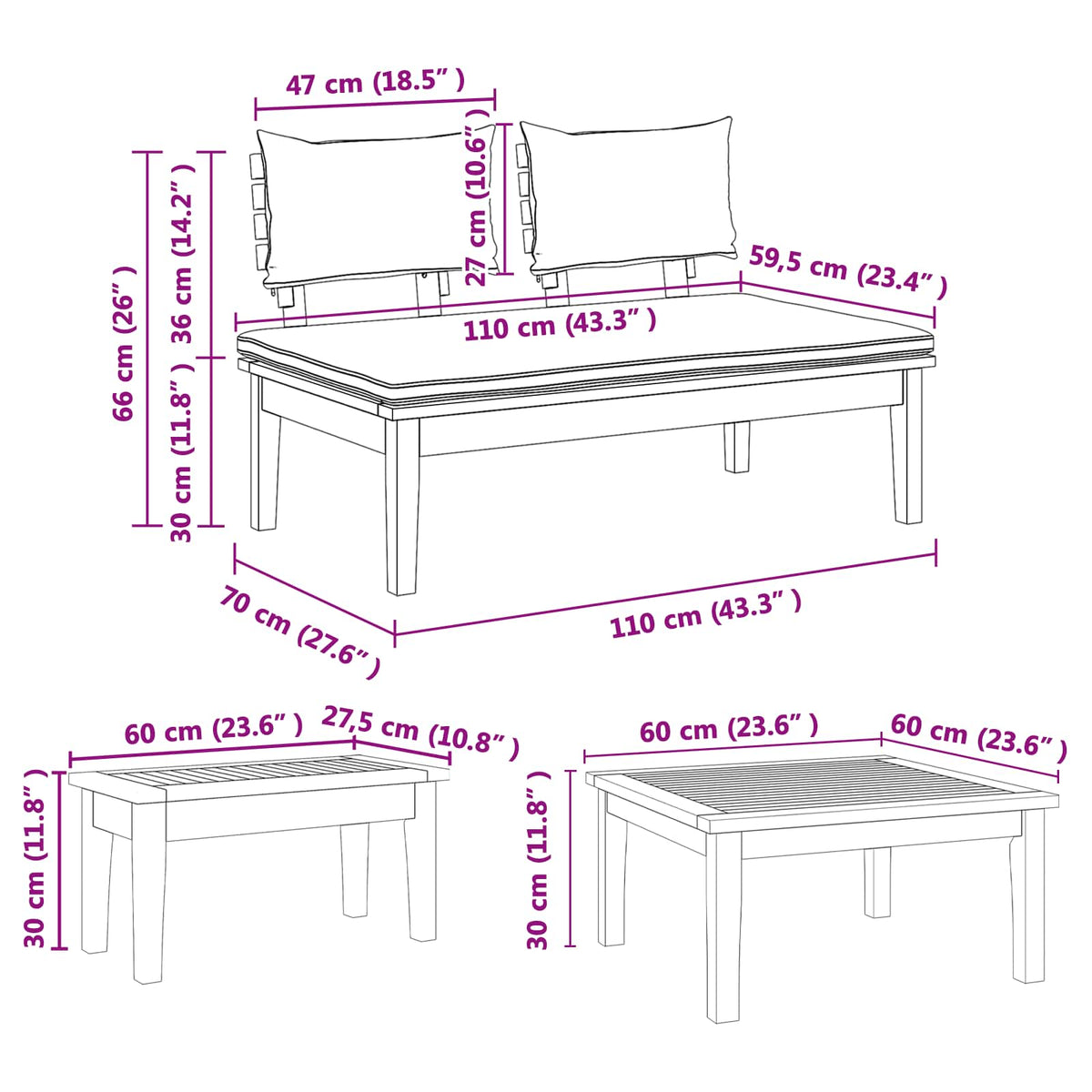 Hagesofa Set 5 Pcs Brun Og Krem