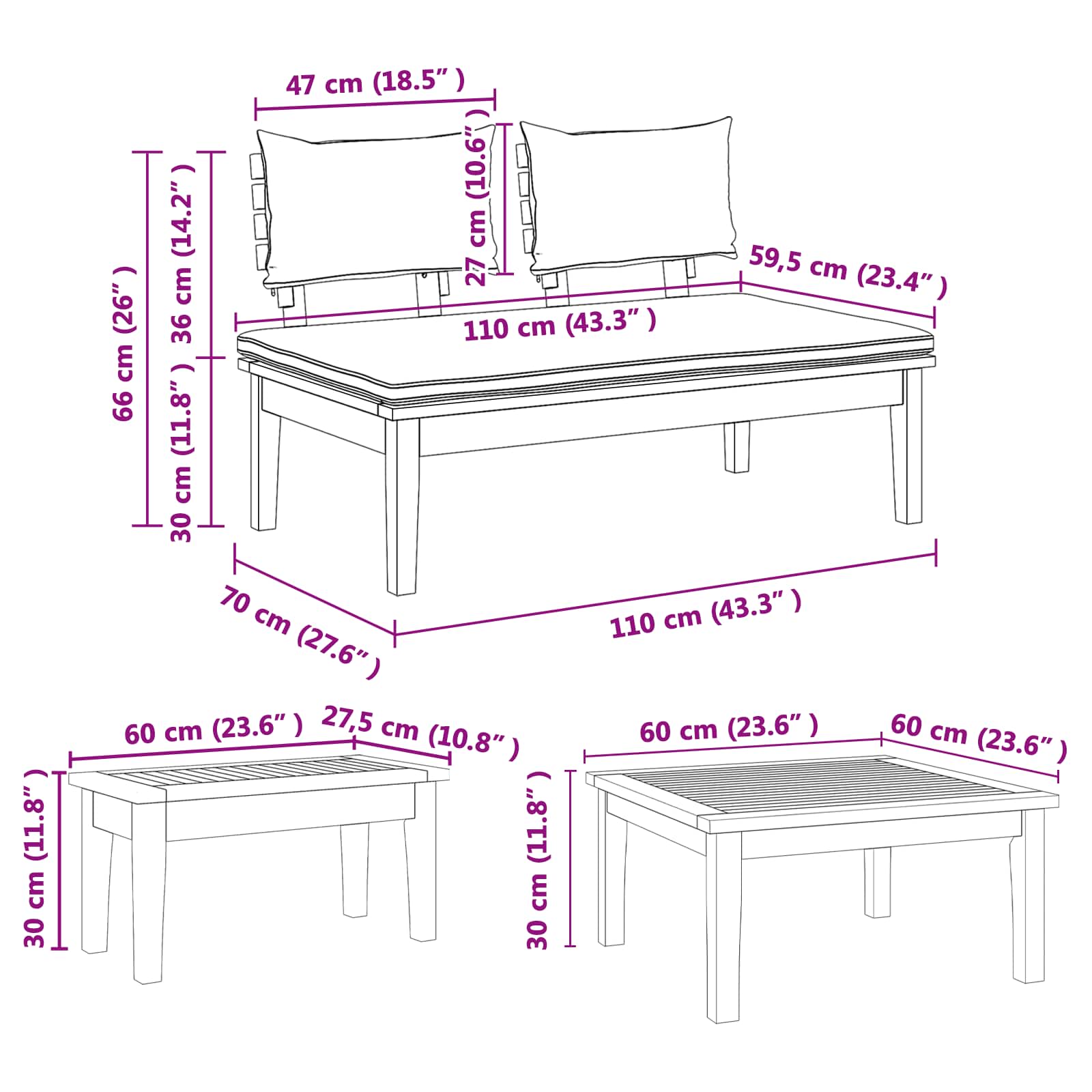 Hagesofa Set 5 Pcs Brun Og Krem