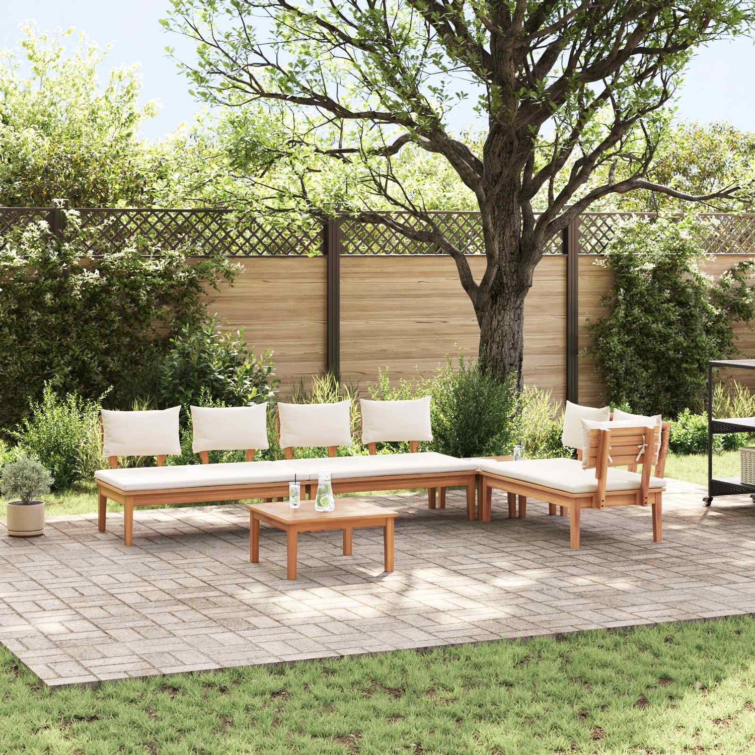 Hagesofa Set 5 Pcs Brun Og Krem