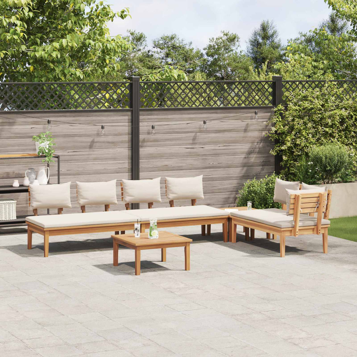 Hagesofa Set 5 Pcs Brun Og Krem