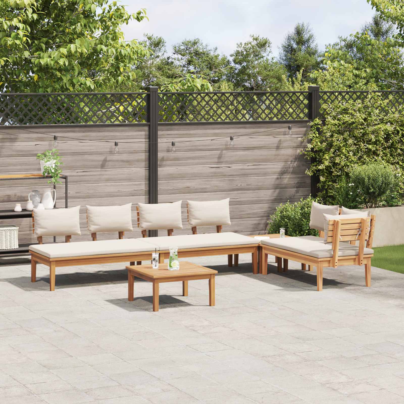 Hagesofa Set 5 Pcs Brun Og Krem