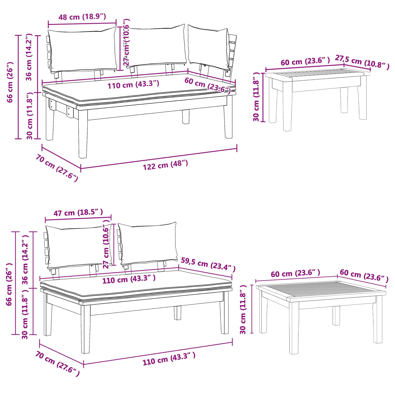 Hagesofa Set 5 Pcs Brun Og Krem