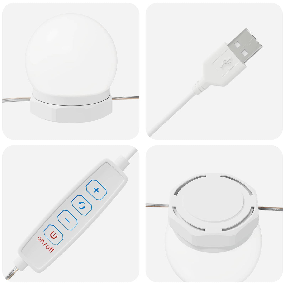 Speillamper Med Led -Stripelys Hvit 4,5 X 4,5 X 4,8 Cm Plast
