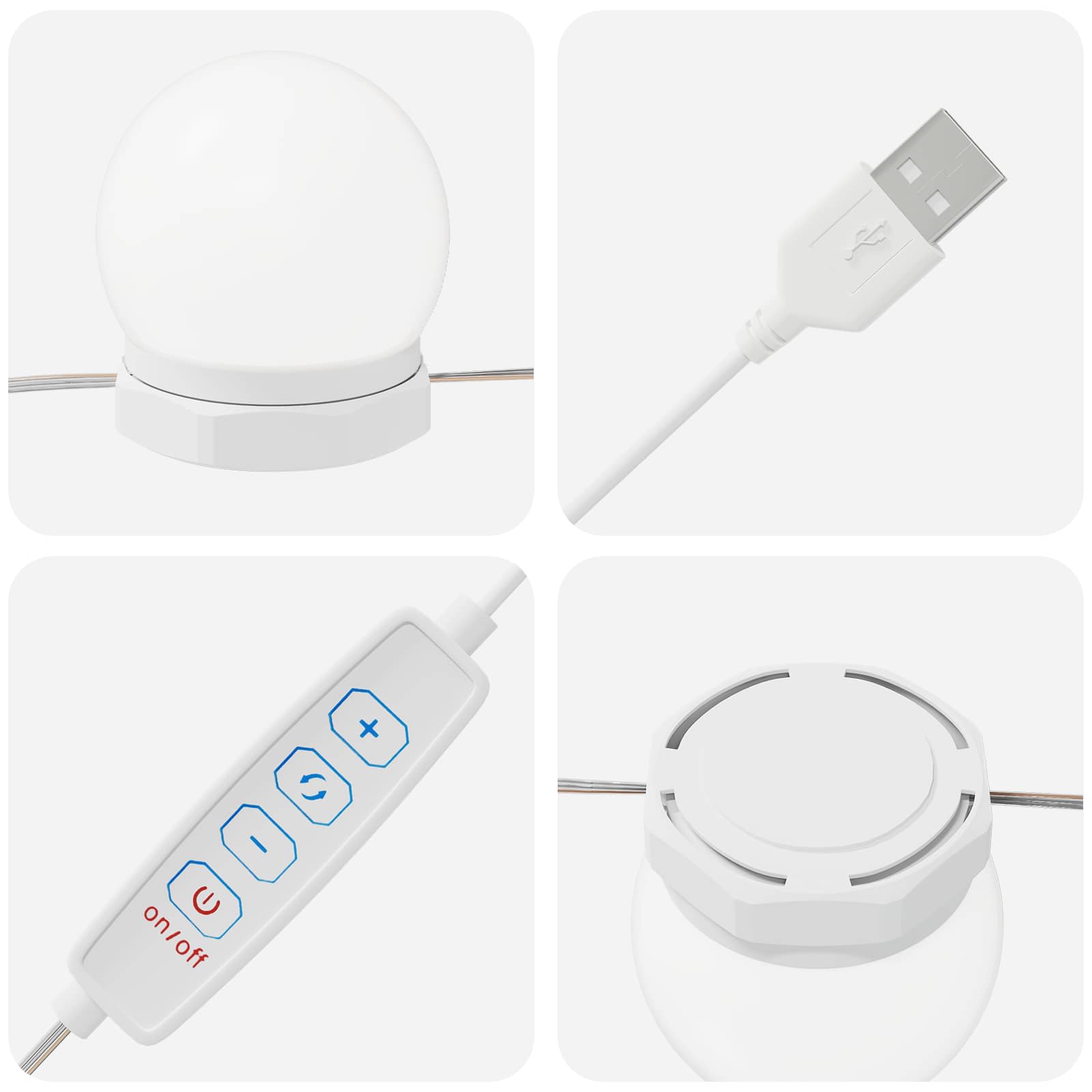 Speillamper Med Led -Stripelys Hvit 4,5 X 4,5 X 4,8 Cm Plast