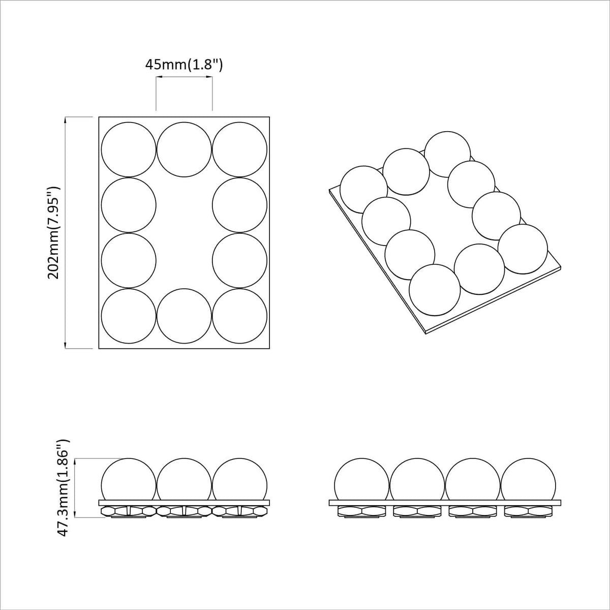 Speillamper Med Led -Stripelys Hvit 4,5 X 4,5 X 4,8 Cm Plast