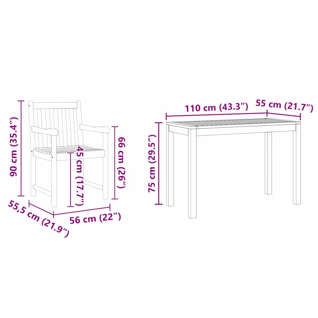 Hage Spisegruppe 3 Pcs Brun Solid Akasietre