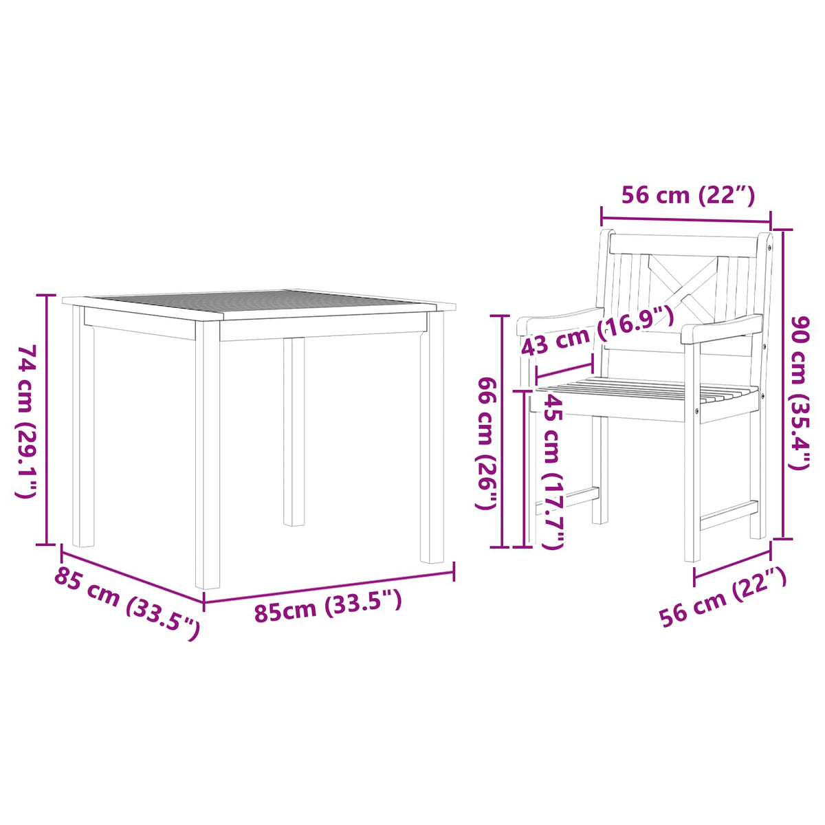 Hage Spisegruppe 3 Pcs Brun Massivt Akasietre
