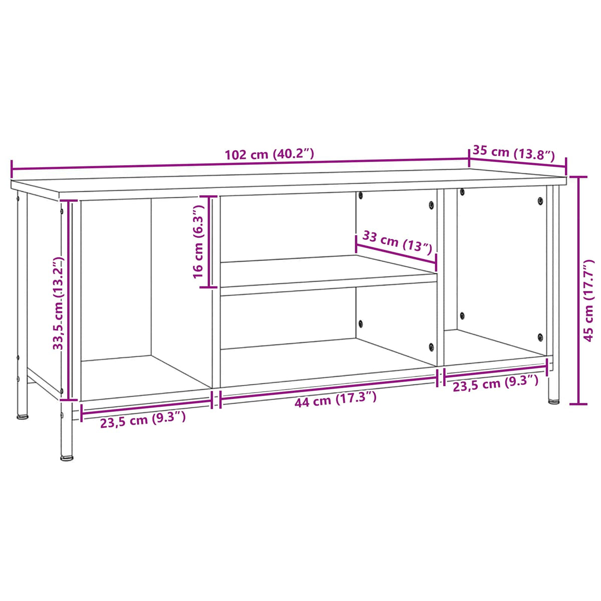 Tv-Skap Svart Eik 102 X 35 X 45 Cm Konstruert Tre