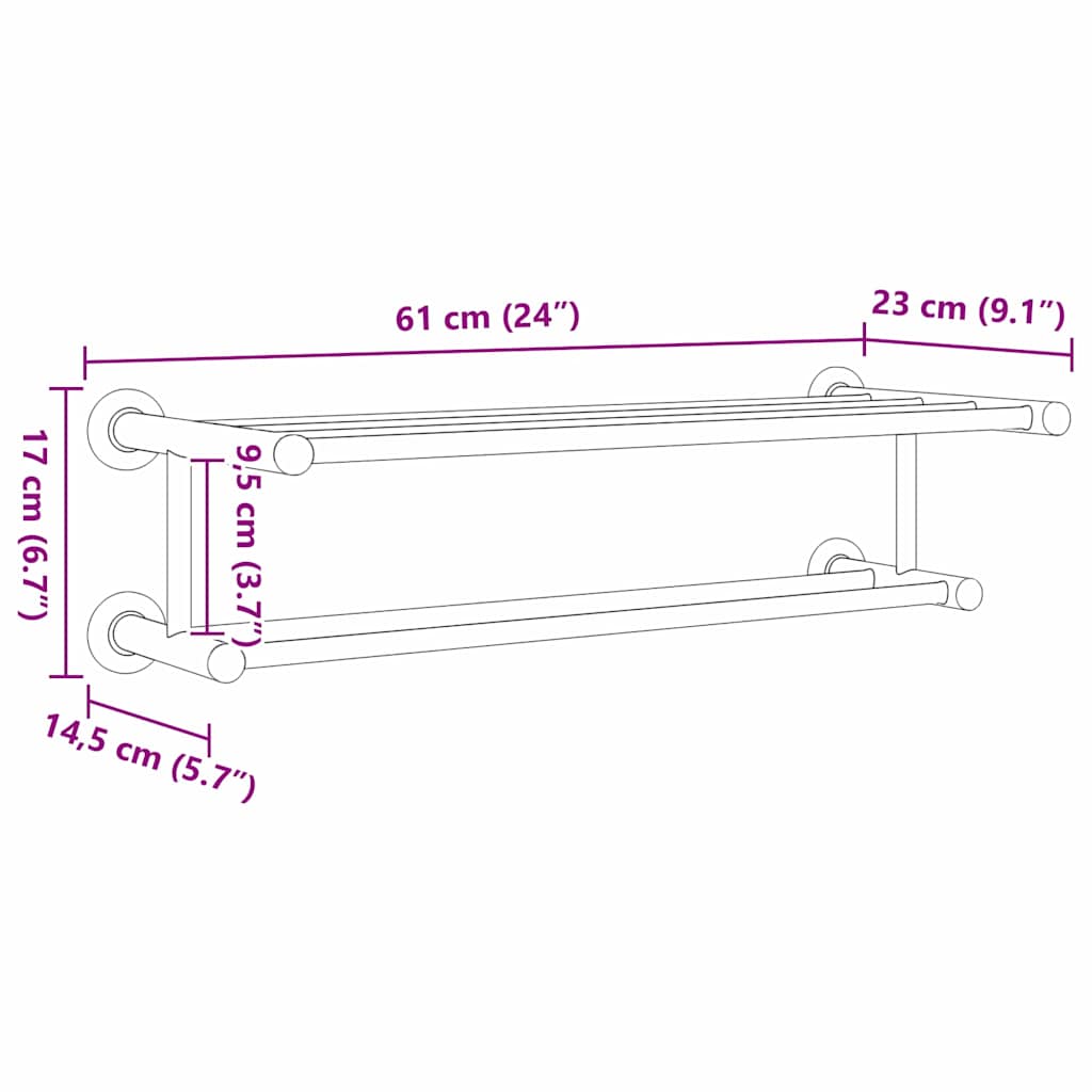 Håndkle Rack Svart 61 X 23 X 17 Cm Rustfritt Stål