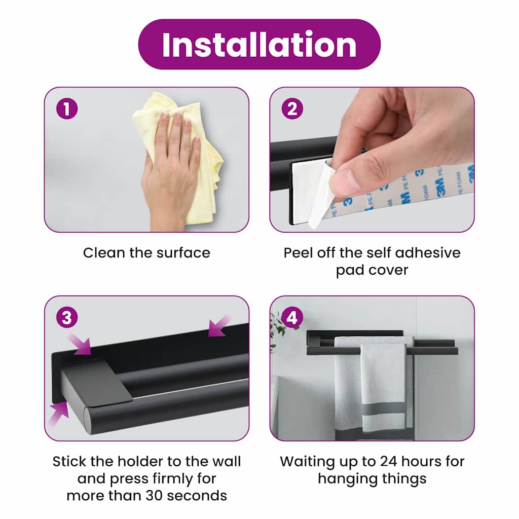 Håndkle Rack Svart 40 X 9 X 4 Cm Rustfritt Stål