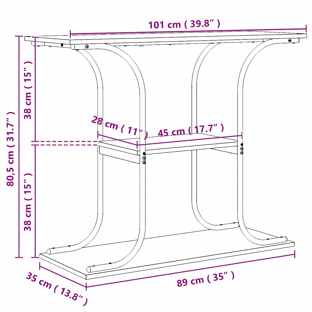 Konsollbord Svart Eik 101 X 35 X 80.5 Cm Konstruert Tre