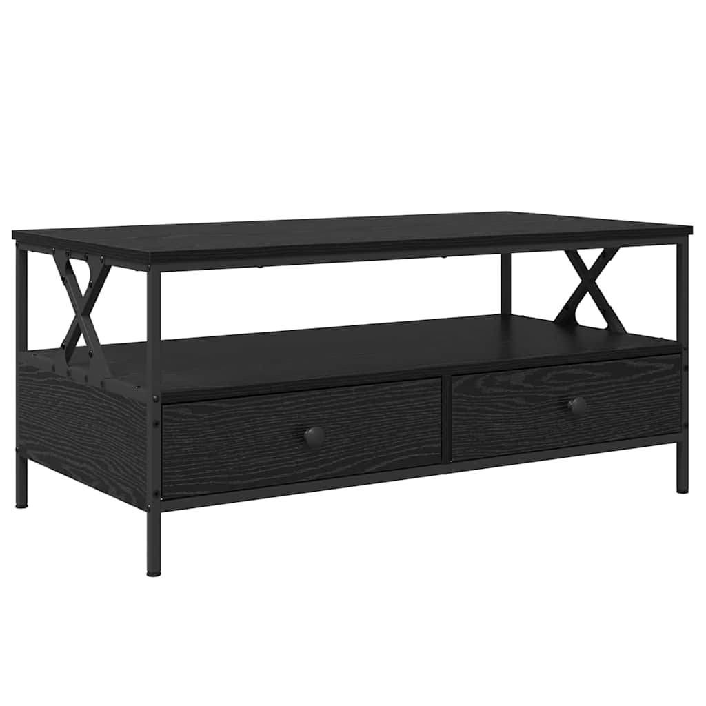 Kaffebord With Drawer Svart Eik 100 X 51 X 45 Cm Konstruert Tre