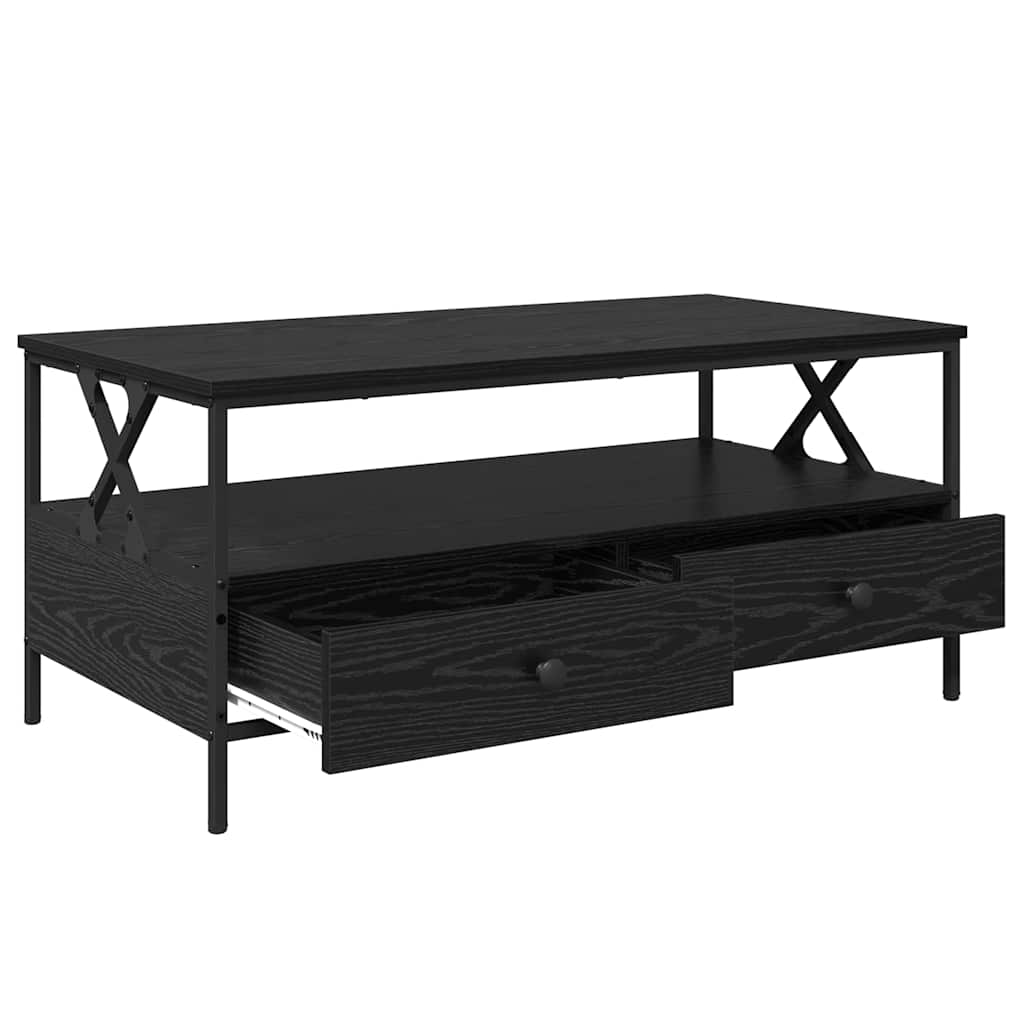 Kaffebord With Drawer Svart Eik 100 X 51 X 45 Cm Konstruert Tre