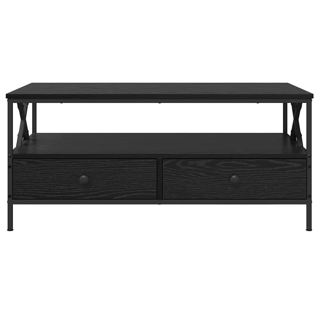 Kaffebord With Drawer Svart Eik 100 X 51 X 45 Cm Konstruert Tre