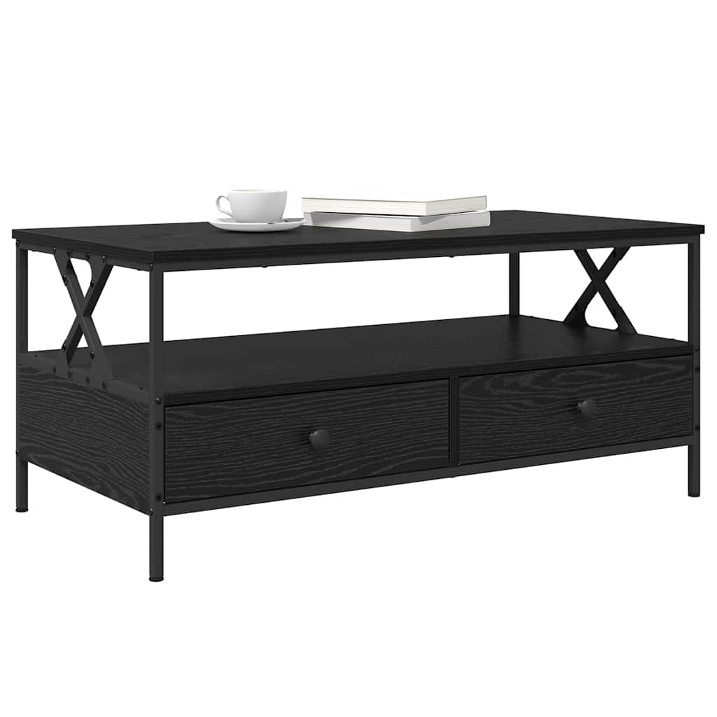 Kaffebord With Drawer Svart Eik 100 X 51 X 45 Cm Konstruert Tre