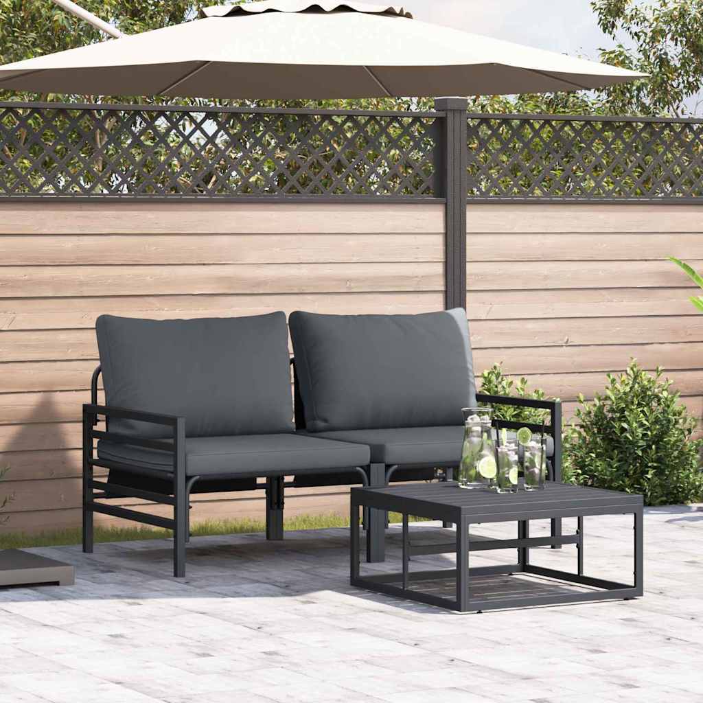 Hagesofa Set Med Pute 3 Pcs Svart Stål