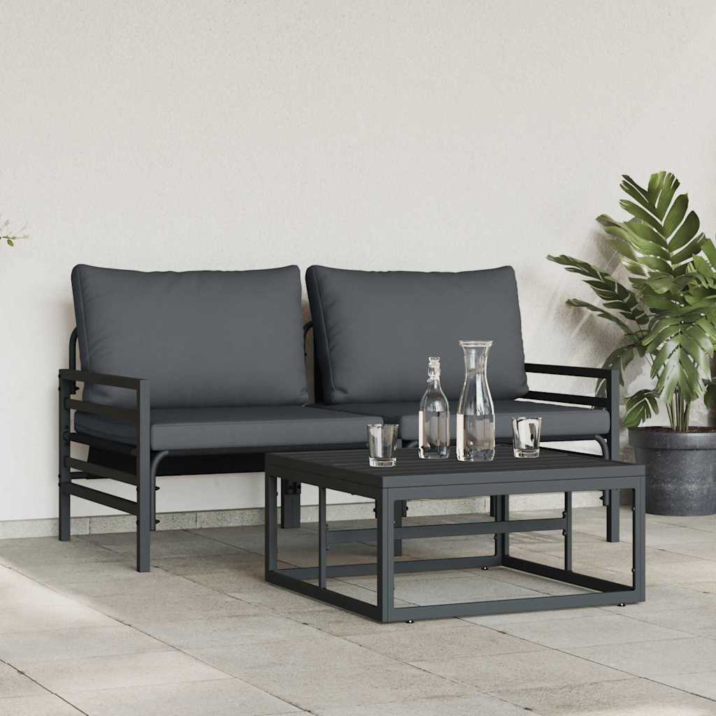 Hagesofa Set Med Pute 3 Pcs Svart Stål