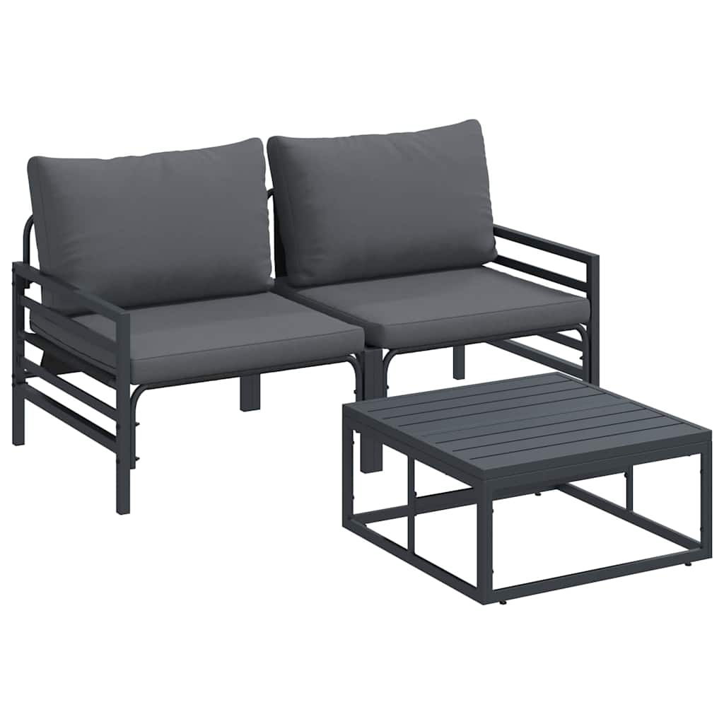 Hagesofa Set Med Pute 3 Pcs Svart Stål
