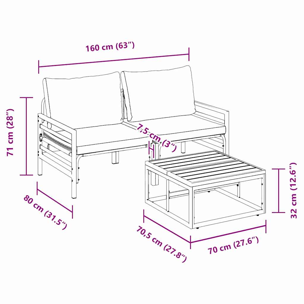 Hagesofa Set Med Pute 3 Pcs Svart Stål