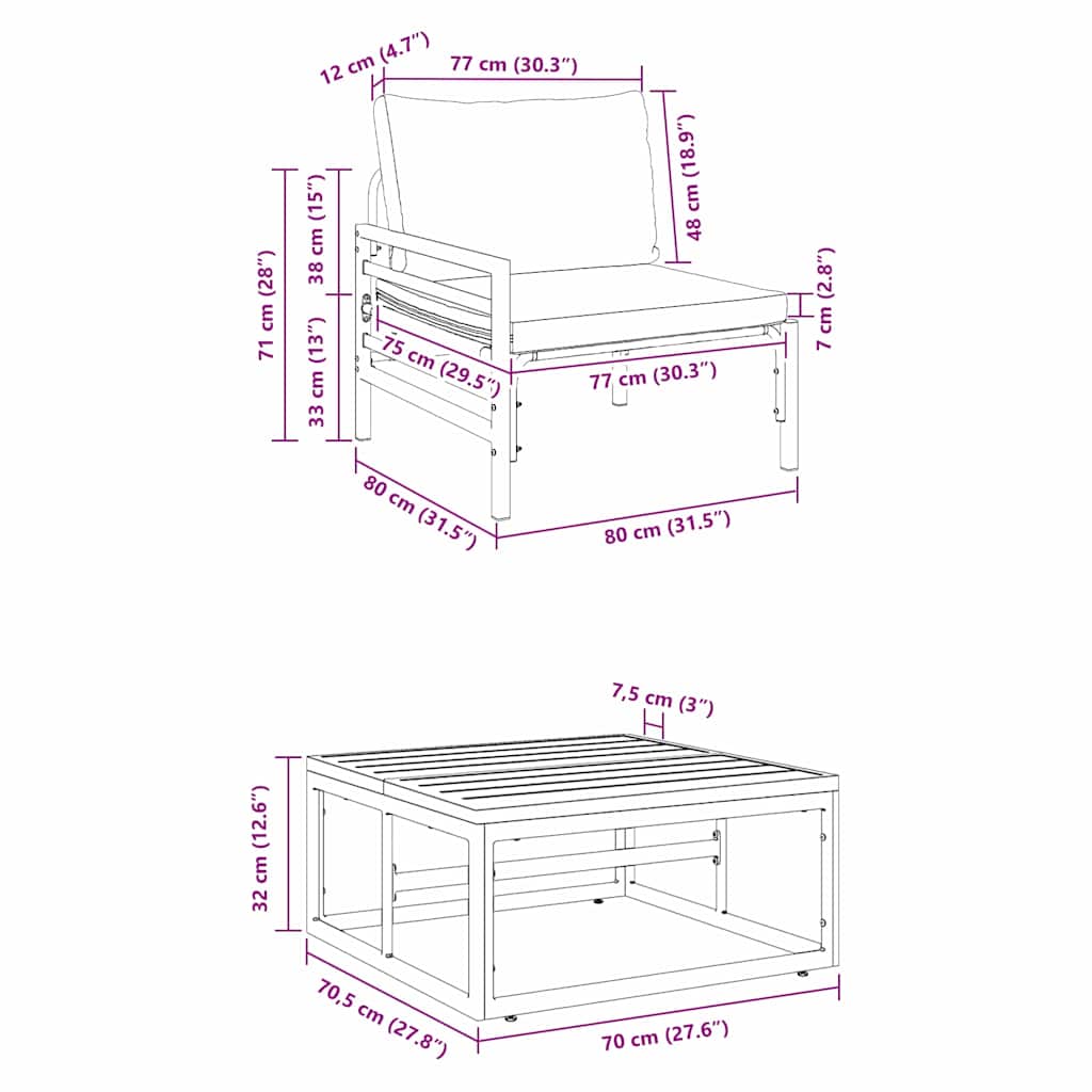 Hagesofa Set Med Pute 3 Pcs Svart Stål