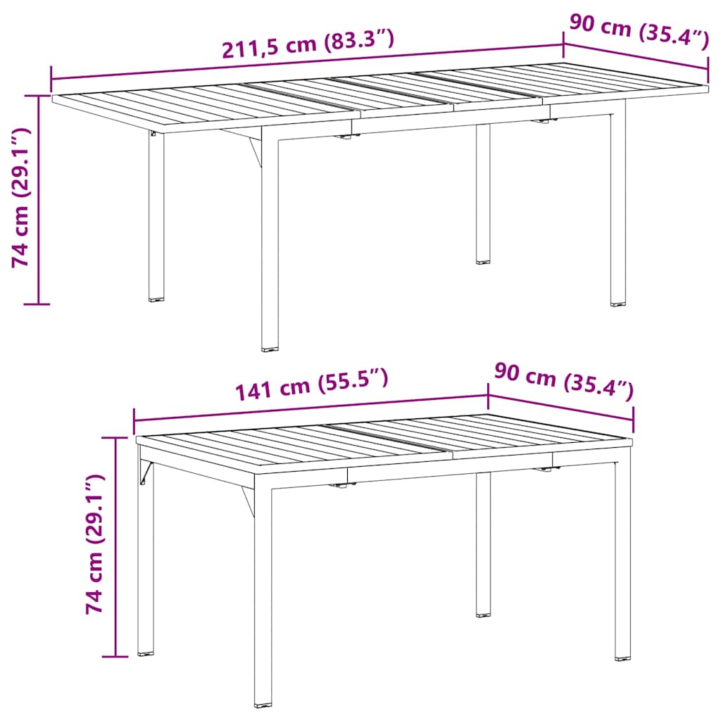 Ute Middag Bord 2 Pcs Antrasitt 210 X 90 X 73 Cm Stål