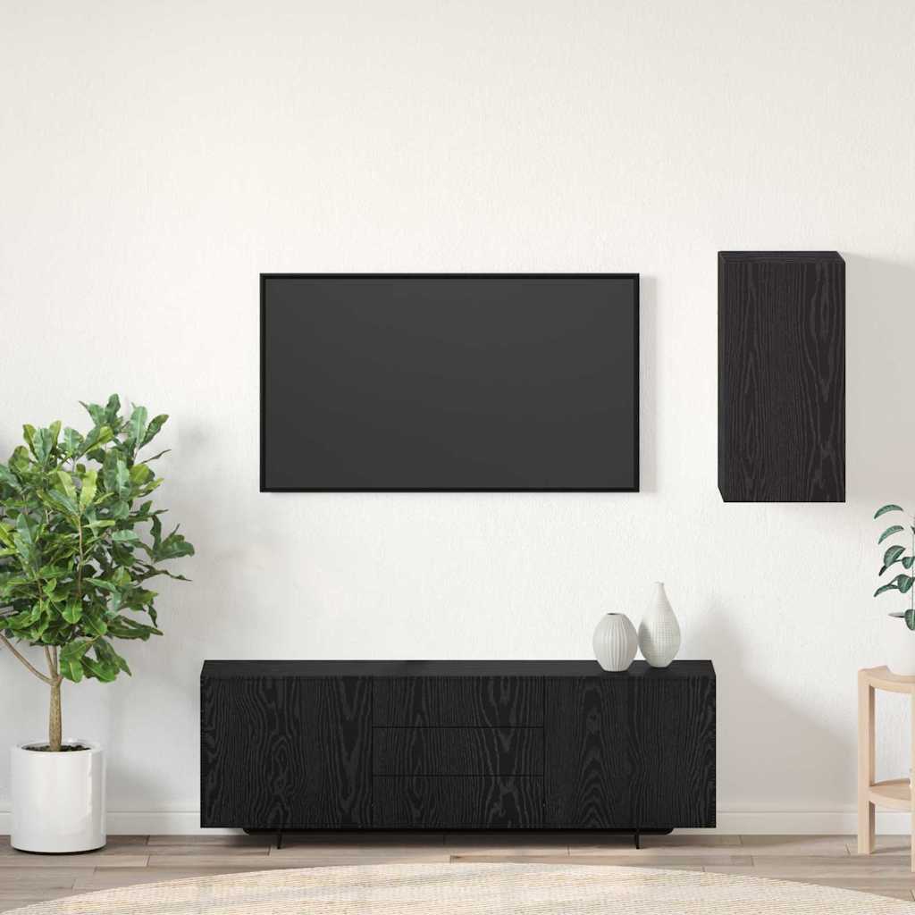 Vegghylle For Tv Svart Eik 30,5 X 30 X 60 Cm Konstruert Tre