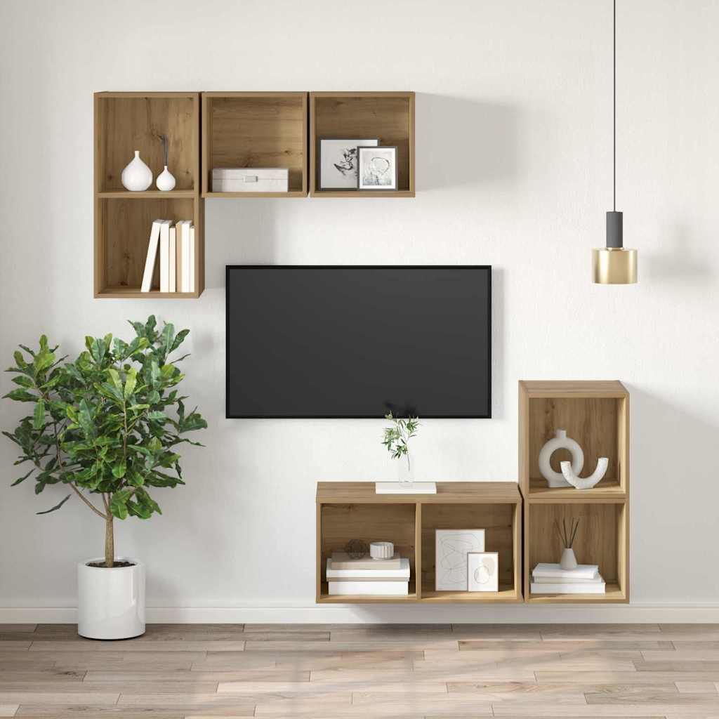 Tv-Benksett Artisan Eik 37 X 37 X 72 Cm Konstruert Tre
