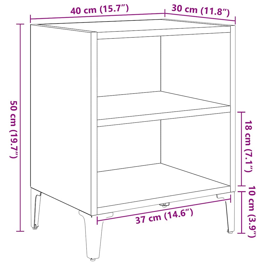 Nattbordskap Svart Eik 40 X 30 X 50 Cm Konstruert Tre