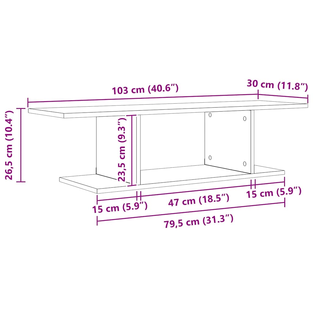 Tv-Benksett Veggmontert Brun 103 X 30 X 26,5 Cm Konstruert Tre