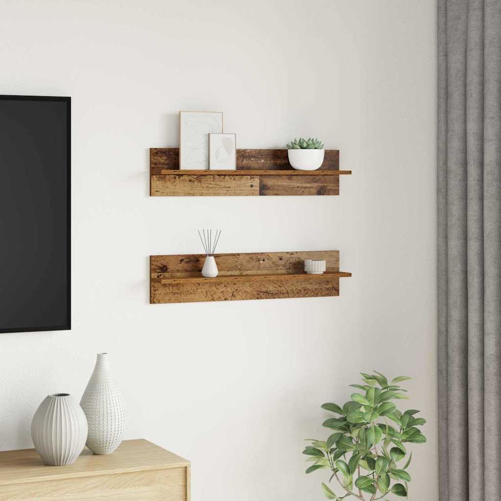 Vegghylle 2 Pcs Gamle Tre 80 X 11,5 X 18 Cm Konstruert Tre