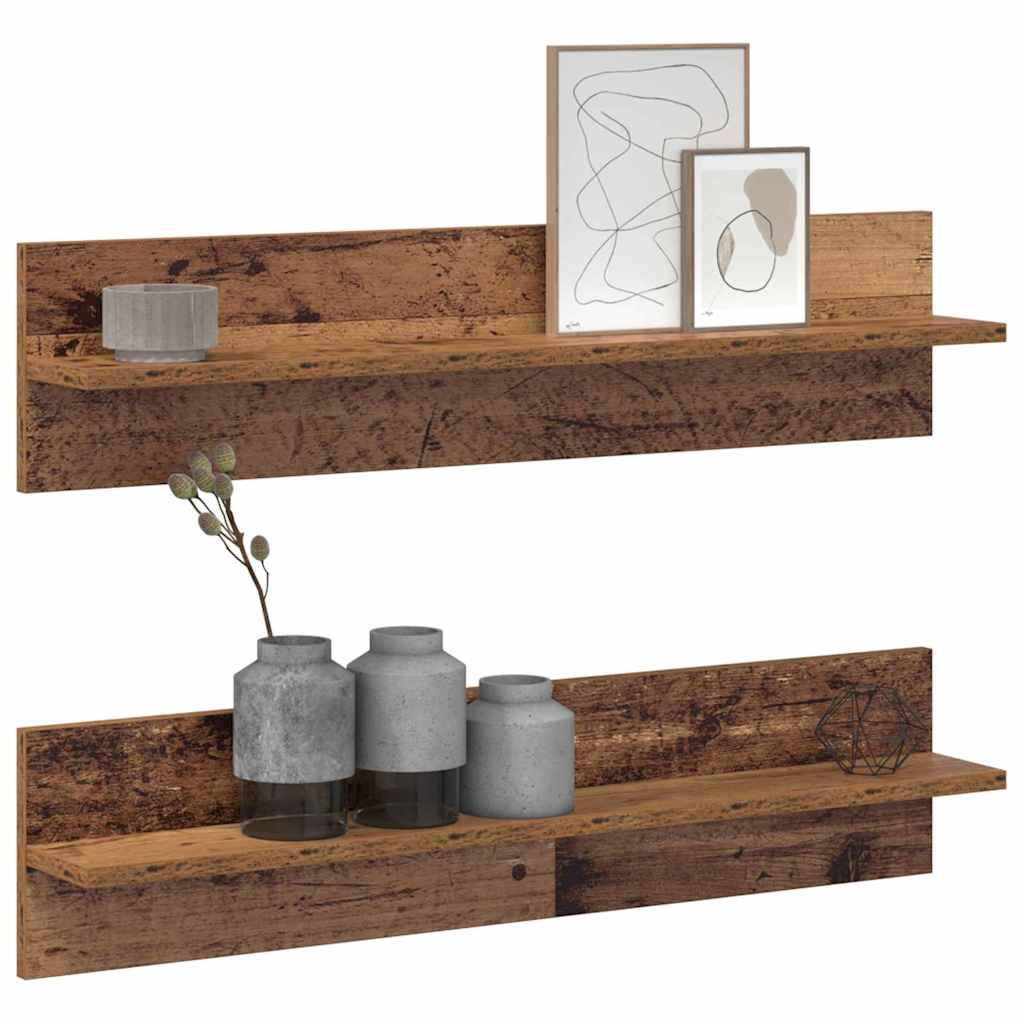 Vegghylle 2 Pcs Gamle Tre 80 X 11,5 X 18 Cm Konstruert Tre