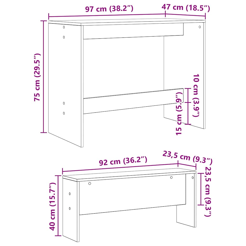Spisestuesett 2 Pcs Svart Eik Konstruert Tre