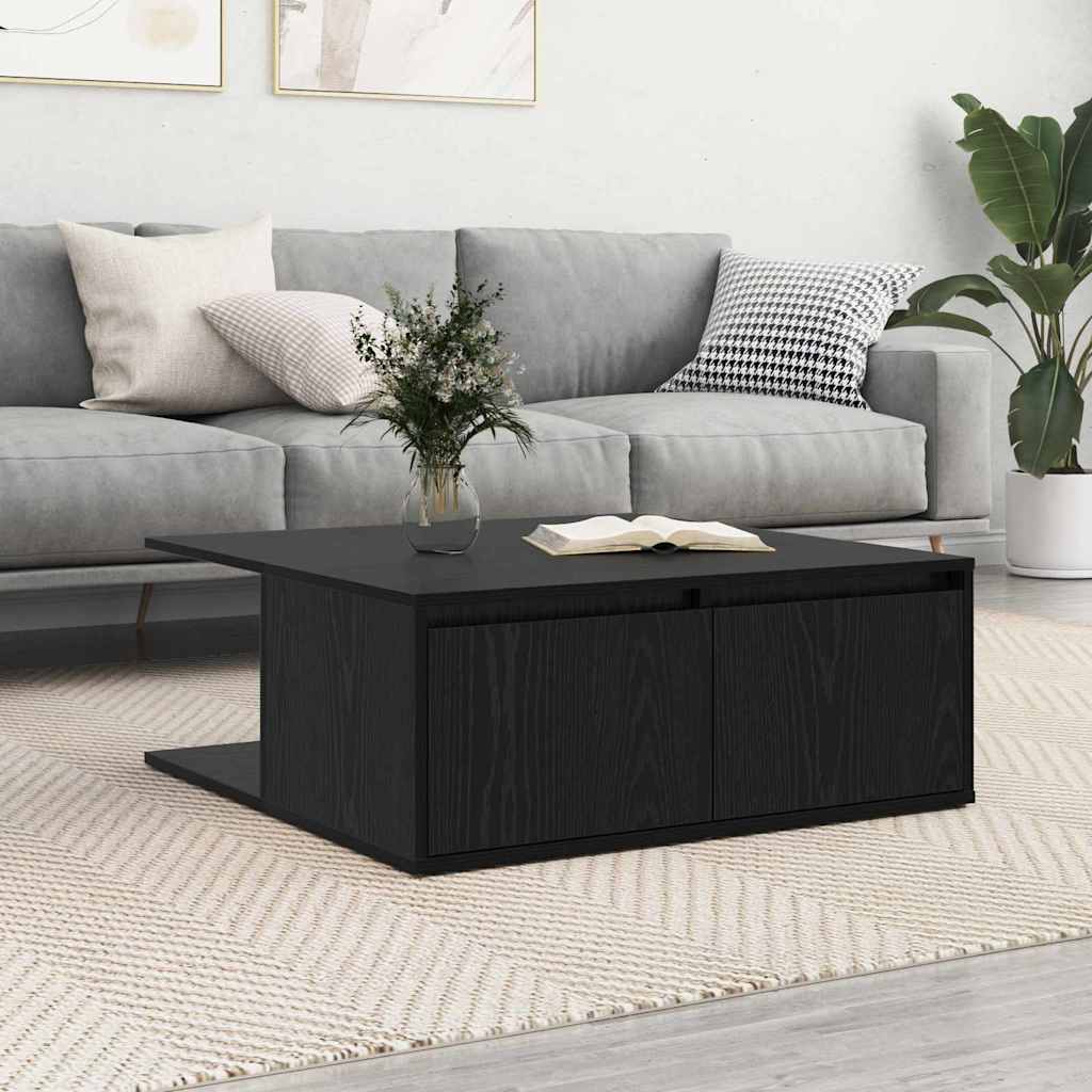 Kaffebord Med Skuff Svart Eik 80 X 80 X 31 Cm Konstruert Tre