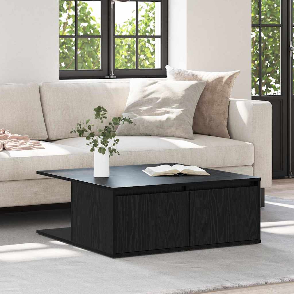 Kaffebord Med Skuff Svart Eik 80 X 80 X 31 Cm Konstruert Tre