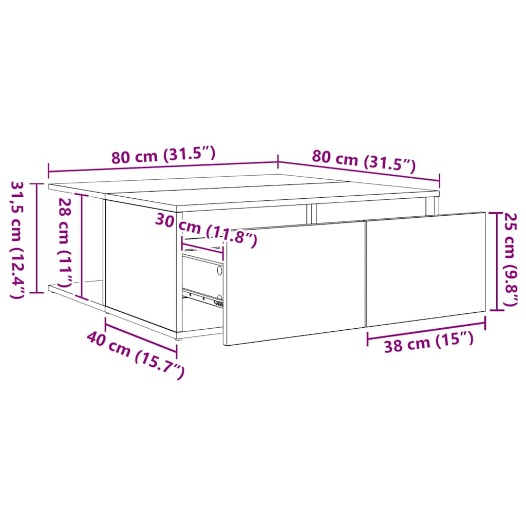 Kaffebord Med Skuff Svart Eik 80 X 80 X 31 Cm Konstruert Tre