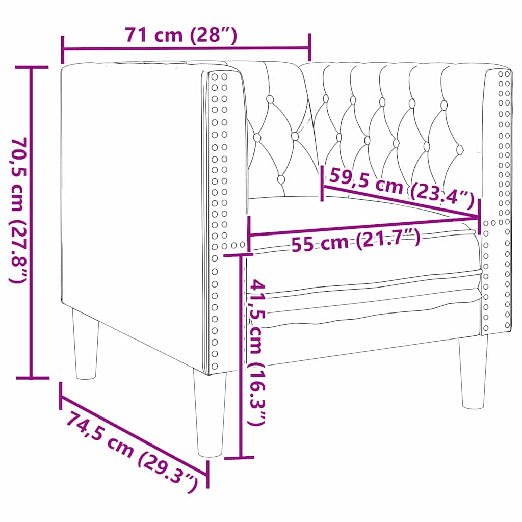 Sofa Lysegrå 74,5 X 71 X 70,5 Cm Fløyel