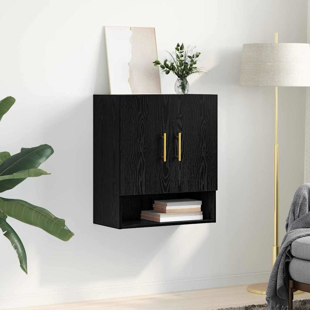 Veggskap Veggmontert Svart Eik 60 X 31 X 70 Cm Konstruert Tre