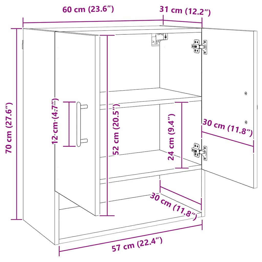 Vegghengt Skap Svart Eik 60 X 31 X 70 Cm Konstruert Tre