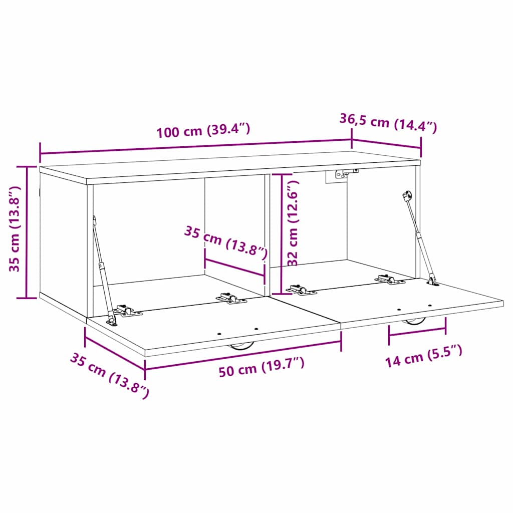 Vegghengt Skap Gammelt Tre 100 X 36,5 X 35 Cm Konstruert Tre