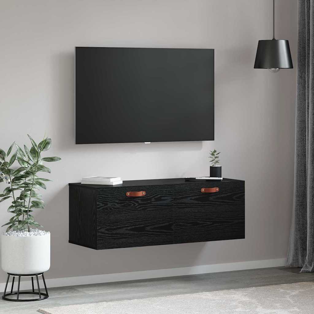 Vegghengt Skap Svart Eik 100 X 36,5 X 35 Cm Konstruert Tre