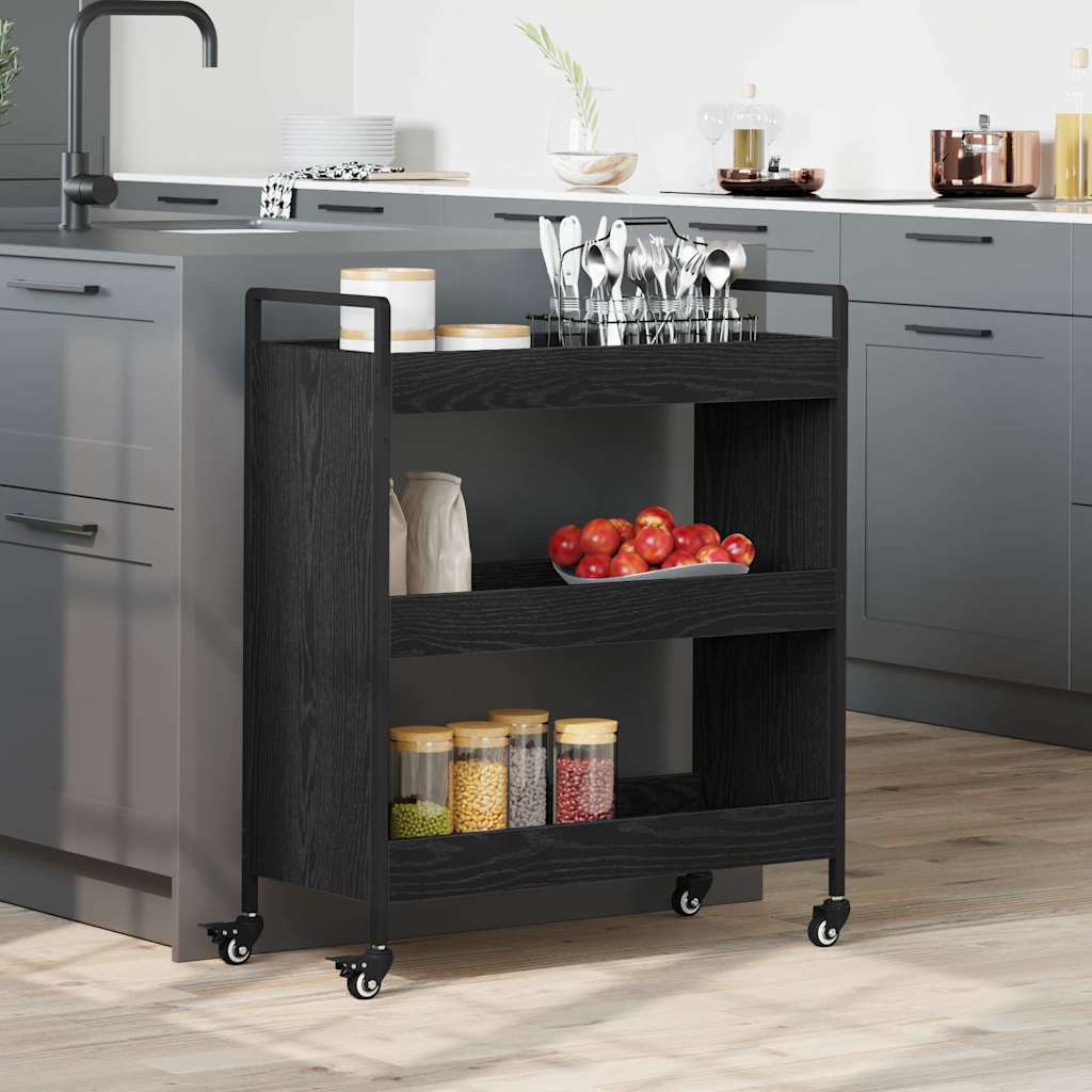 Kjøkkenvogn Svart Eik 70 X 30 X 82 Cm Konstruert Tre