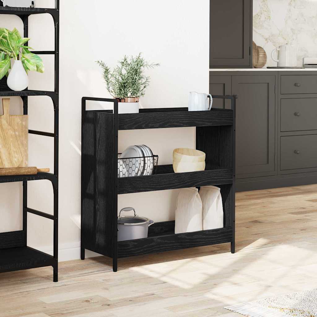 Kjøkkenvogn Svart Eik 70 X 30 X 82 Cm Konstruert Tre